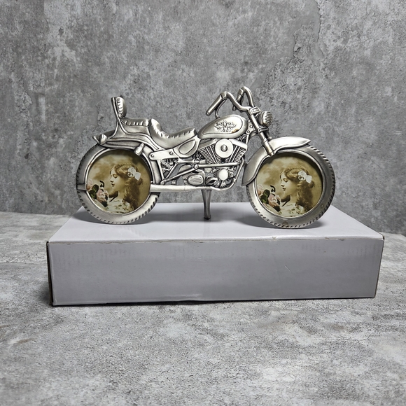 Vintage Pewter Motorcycle Picture Frame Collectible Harley Davidson Inspired - Picture 6 of 9